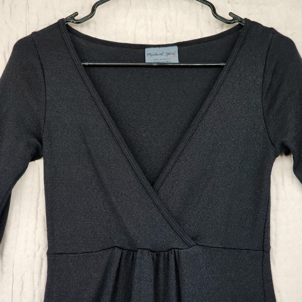 Michael Stars Dress One Size* Womens Black Surplice V-Neck Ribbed Knit Goth LBD - Picture 9 of 14
